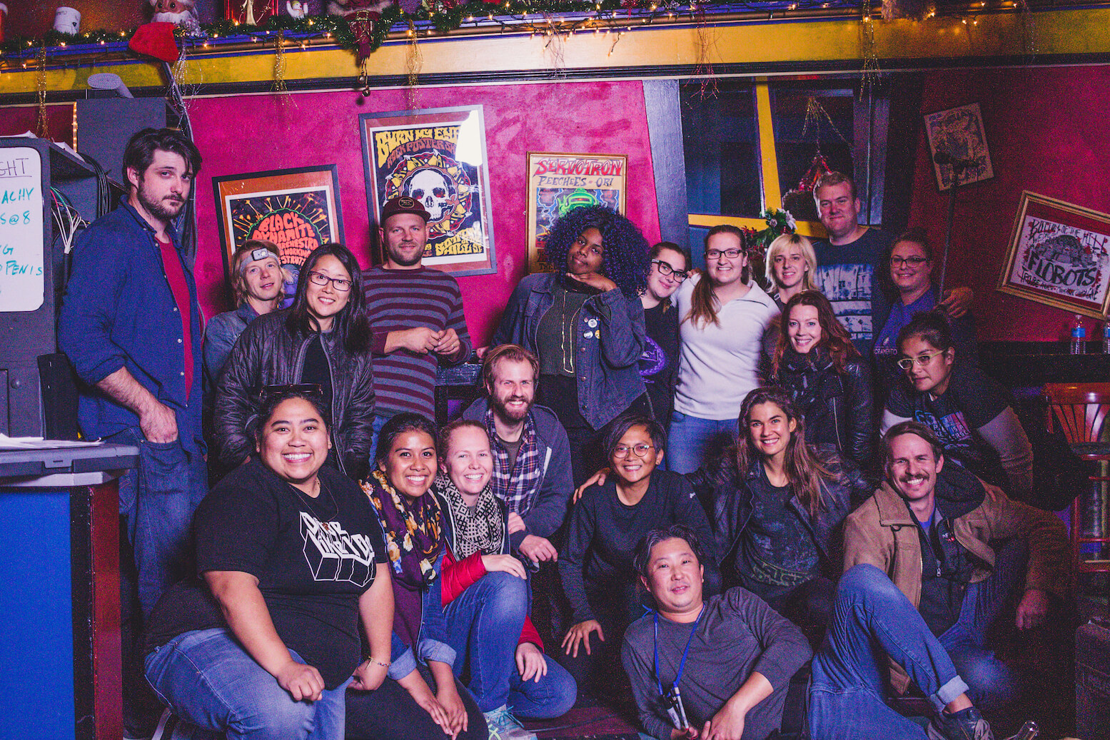 This image is a behind the scenes photograph from Sonja Kelly's proof-of-concept short film Surrender Heaven (2017). The photo was taken by Krystle Cansino and features the cast and crew members of the film.